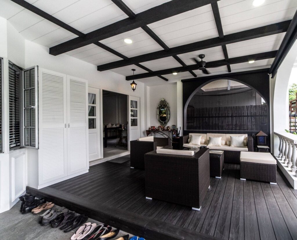 inky decking in modern colonial home