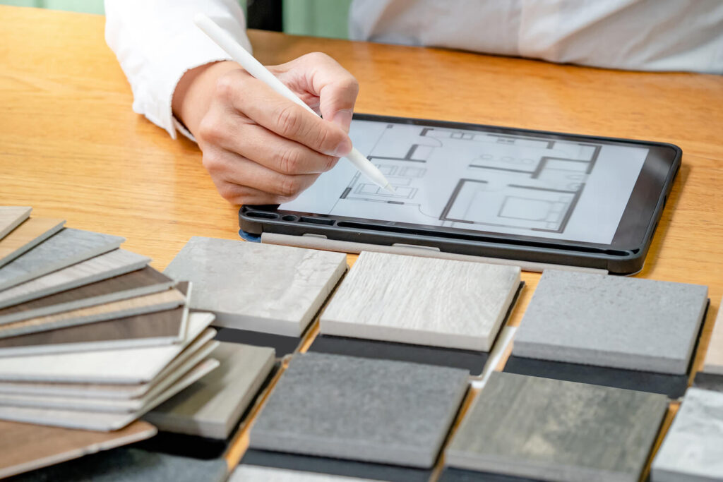 Flooring cost comparison samples alongside a home floor plan - Floor Xpert